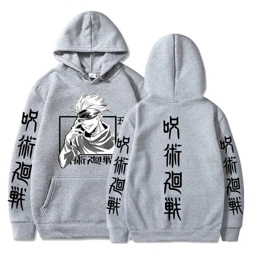 Japan Anime Jujutsu Kaisen Gojo Satoru Hoodies Sweatshirt Casual Manga Print Sweatshirts Loose Long Sleeve Men Hoodie Streetwear