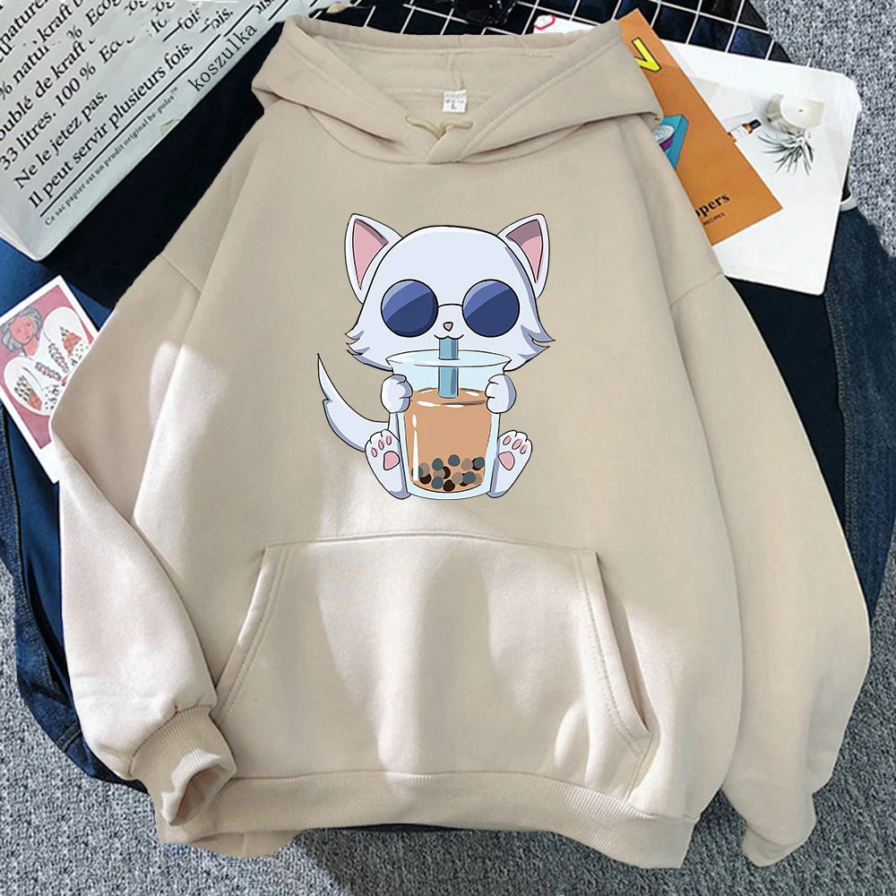 Kawaii Bubble Tea Satoru Gojo Cat Hoodie Women Unisex Jujutsu Kaisen Hoodies Sweatshirts Manga Anime Cartoon Plus Size Hoodie