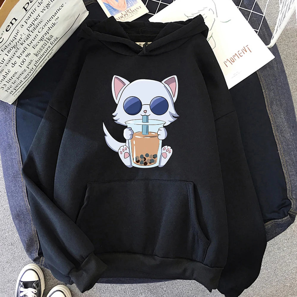 Kawaii Bubble Tea Satoru Gojo Cat Hoodie Women Unisex Jujutsu Kaisen Hoodies Sweatshirts Manga Anime Cartoon Plus Size Hoodie