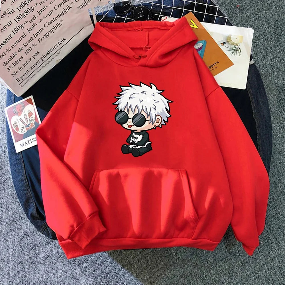 Anime Jujutsu Kaisen Satoru Gojo Cute Cartoon Graphic Printed Hooded Plus Size Hoodie Men Women Sweatshirts Unisex Streetwear