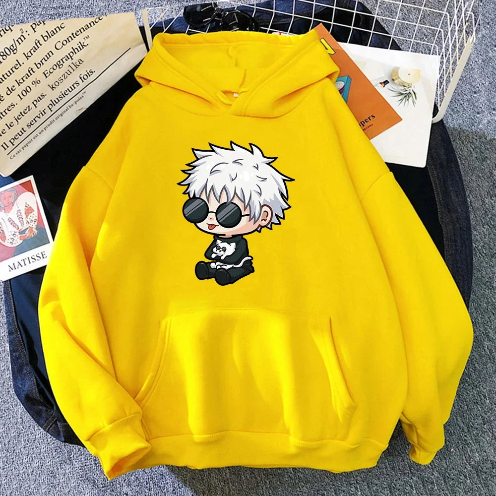 Anime Jujutsu Kaisen Satoru Gojo Cute Cartoon Graphic Printed Hooded Plus Size Hoodie Men Women Sweatshirts Unisex Streetwear