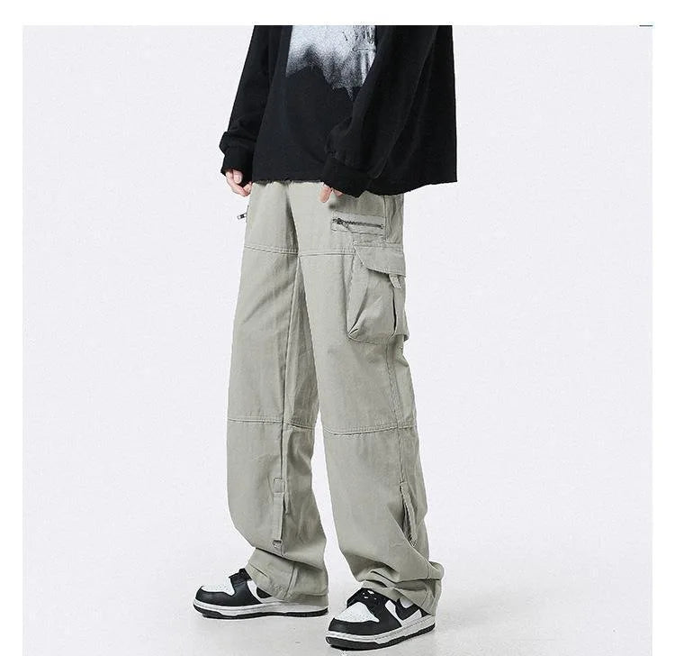 HOUZHOU Cargo Pants Men Zipper Oversize Wide Leg Trousers Male Streetwear Hip Hop Casual Korean Japanese Pocket Safari Style