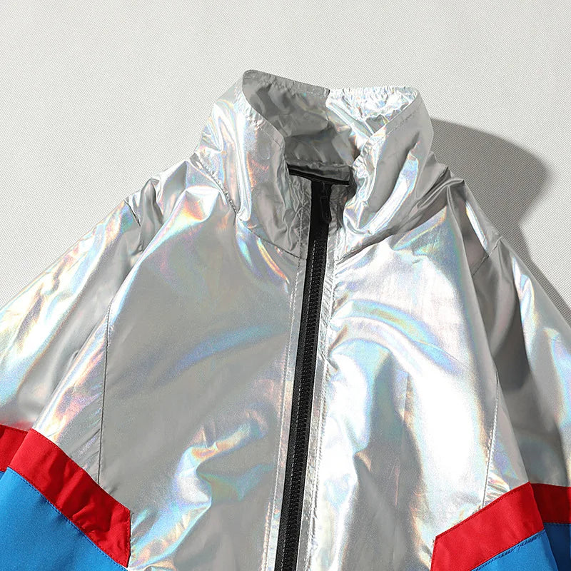 2022 Hip Hop Spring Reflective Jackets Men Windbreaker Patchwork Loose Casual Jacket Male Coats Zipper Tracksuit Streetwear 4XL