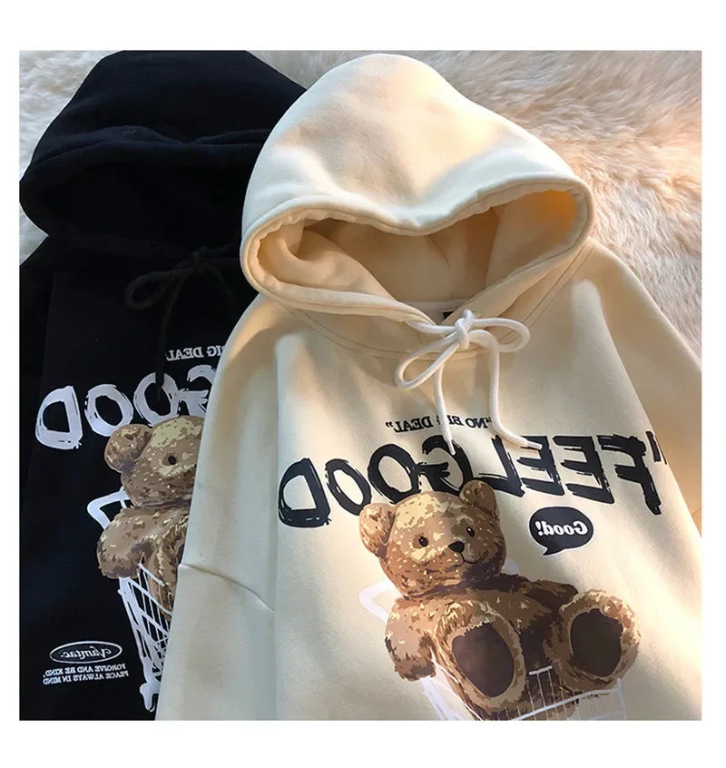 Brown Bear Men & Women Casual Oversize Hoodies Long Sleeve Pullovers Thicken Couple Hoodie Hooded Sweater Velvet Couple Clothes