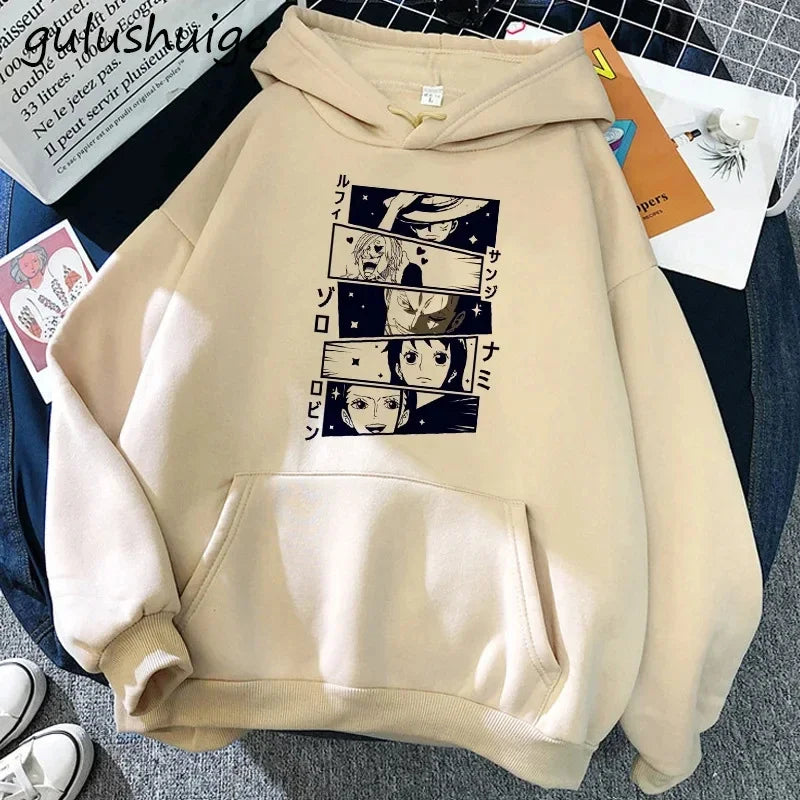 Manga One Piece Gear 5 Hoodie Roronoa Zoro Women Funny Cartoon Luffy Sweatshirts Ullzang Japanese Anime 90s Graphic Sweatshirt