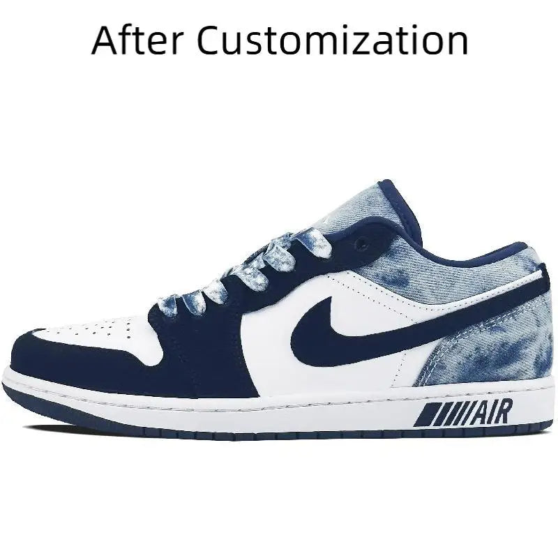 【Customize】Air Jordan 1 Vintage Basketball Shoes Men Low-top Navy Blue/white Sneakers shoes CZ8455-100