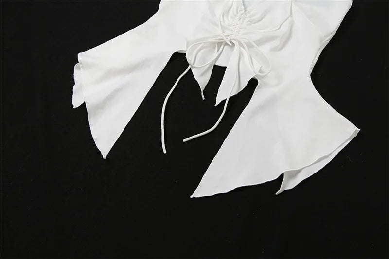 2024 Aesthetics Sexy Ruffles Cut Out White Tank Tops Fashion Bandage Hollow Out Halter Tops Drawstring Clubwear