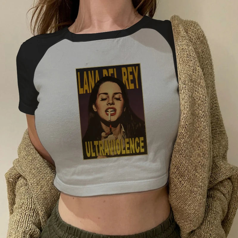 Gothic Crop Tops Lana Del Rey Ldr Sailing T Shirt Summer Harajuku Women Vintage Short-Sleeve T-Shirt Streetwear Female Clothes