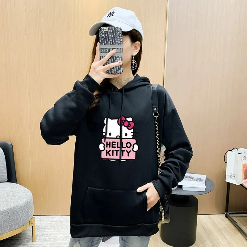 2024 New Casual Women's Sweatshirts Sanrio Hello Kitty Kawaii Tops for Women Cute Hoodies Fashion Harajuku Long Sleeves Plus Siz