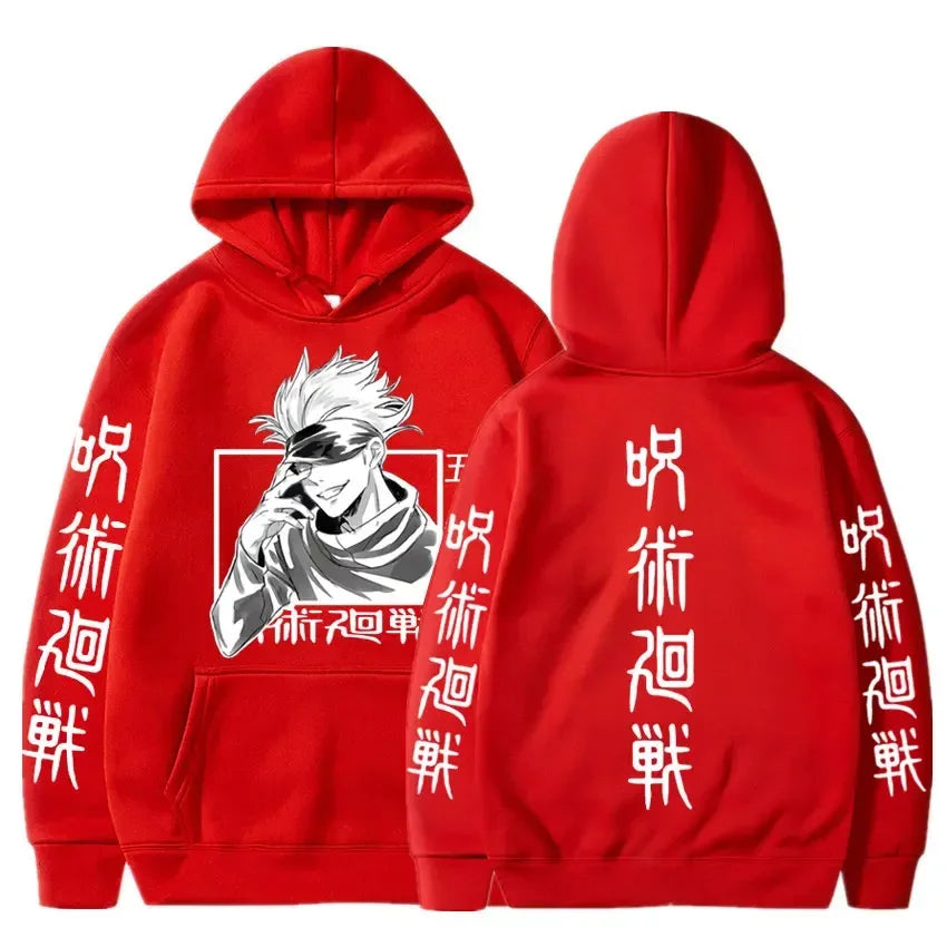 Japan Anime Jujutsu Kaisen Gojo Satoru Hoodies Sweatshirt Casual Manga Print Sweatshirts Loose Long Sleeve Men Hoodie Streetwear