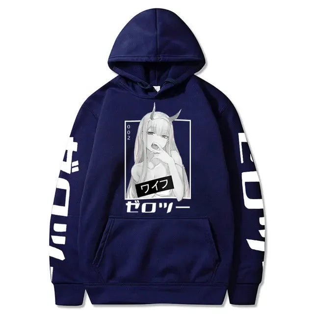 Anime Darling In The Franxx Zero Two Hoodies Men Casual Harajuku Streetwear Pullover Autumn Y2K Oversized Hooded Sweatshirt Tops