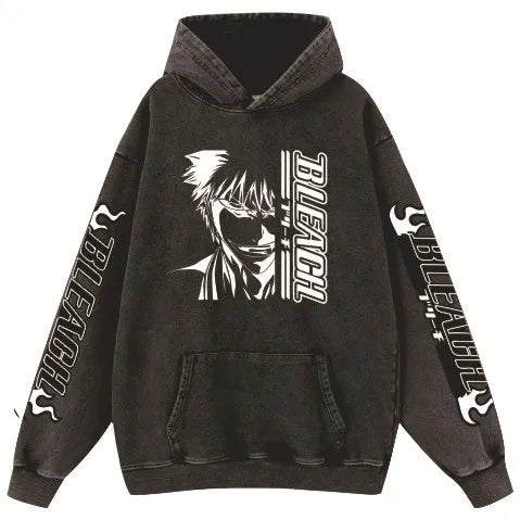 2024 autumn new hot death BLEACH Kurozaki high quality wash vintage to do old cotton hoodie men and women hoodies