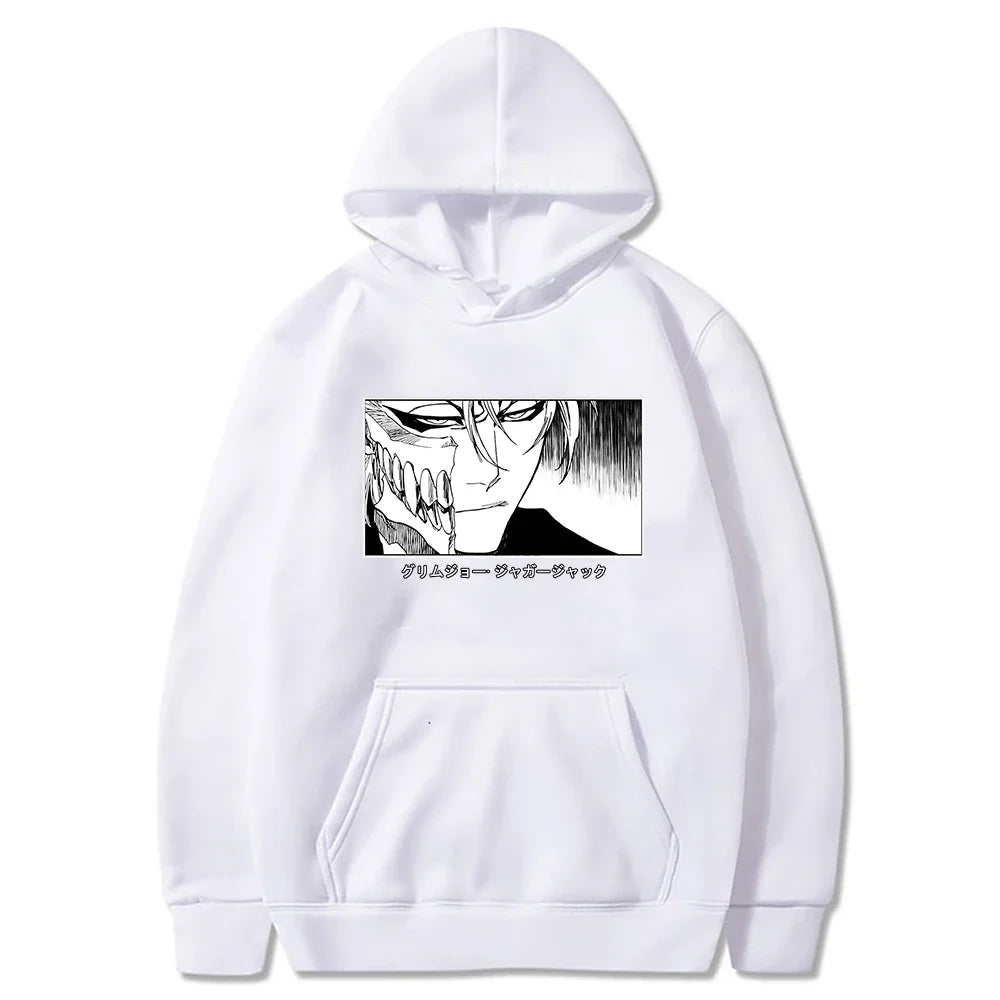 Harajuku Kurosaki Ichigo Bleach Japan Anime Hoodies Men's Funny Cartoon Split Face High Street Long Sleeve Casual Sweatshirts