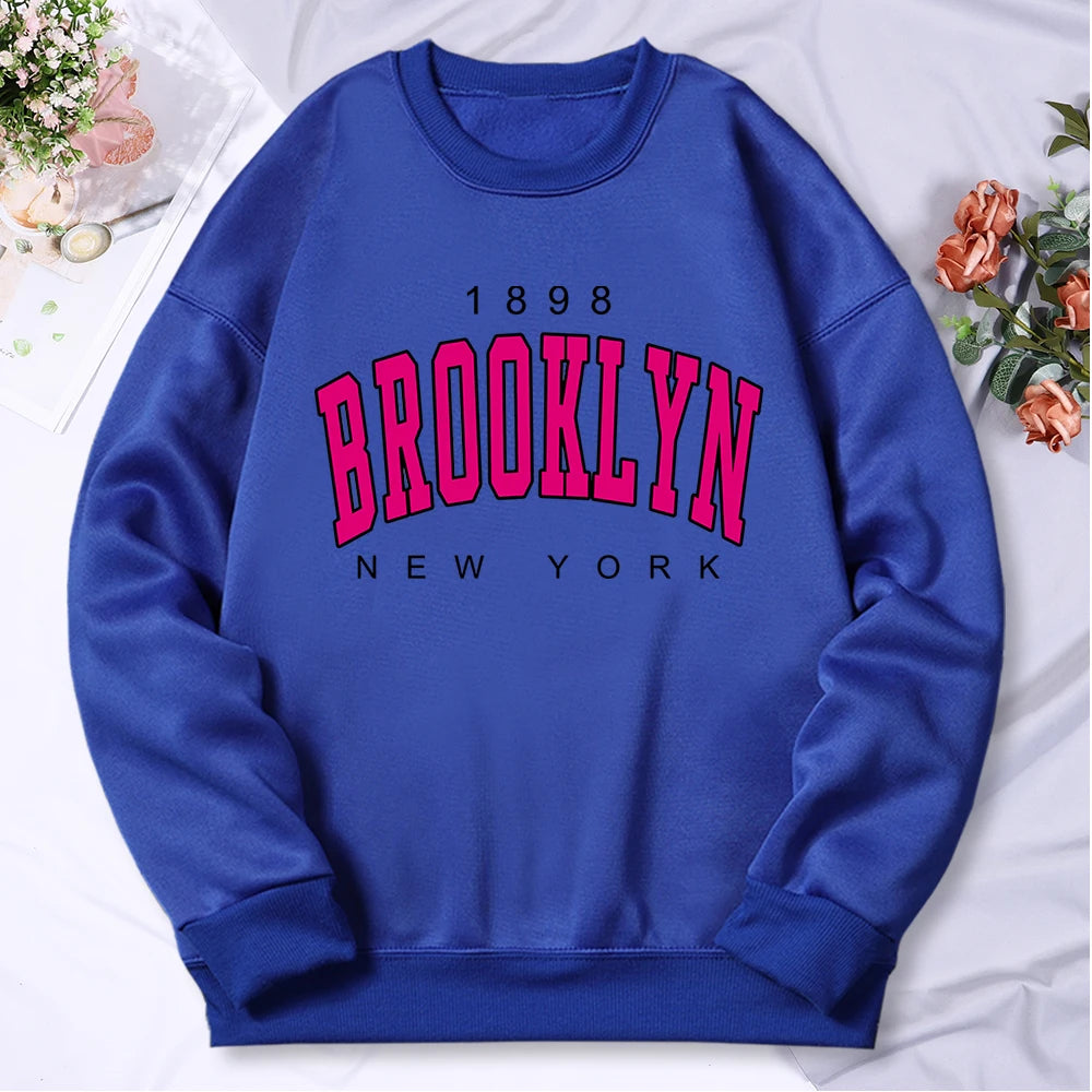 1898 Brooklyn New York Printing Tracksuit Women Classic Retro Fashion Hooded Fleece Warm Casual Clothes Loose Oversize Hoodies