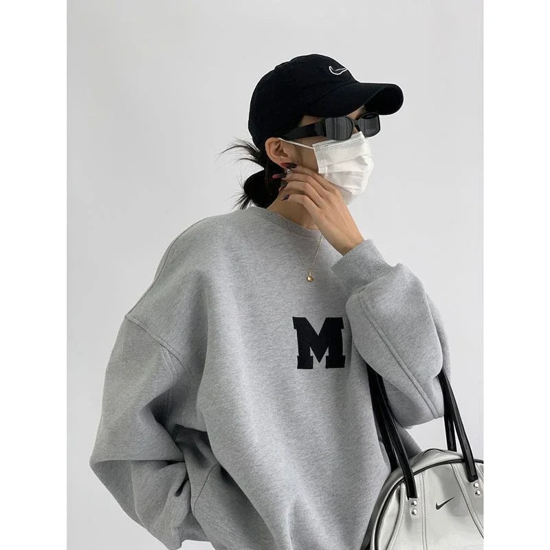 Pullover print thickened ballless sweatshirt women's Fall/Winter 2024 new loose versatile monogram print