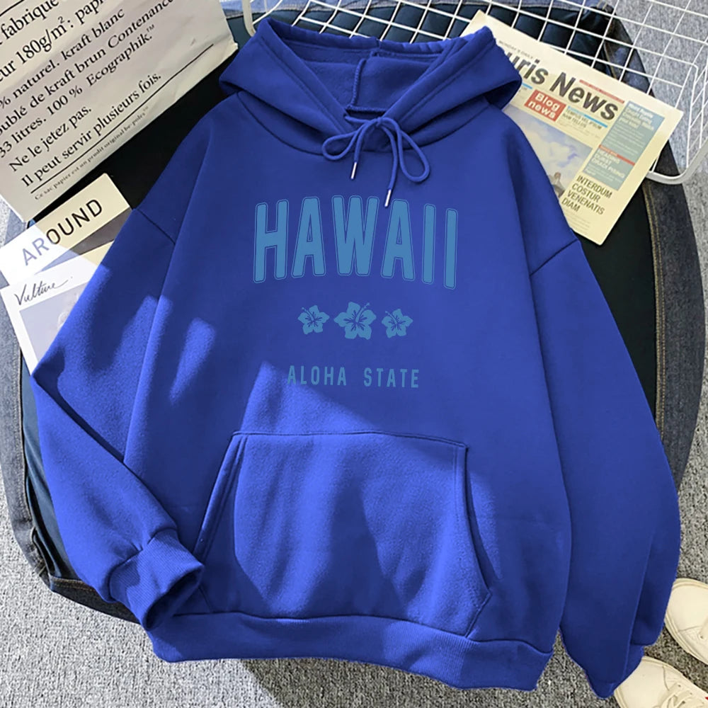 Hawaii Aloha State Letter Printed Clothes Female Hip Hop Street Hoodies Casual Fashion Sweatshirt Comfortable Loose Womens Hoody