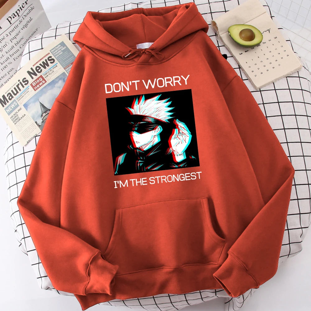 Gojo Sensei Anime Don'T Worry Prints Hoodies Men's Hipster Soft Hoodie Warm Autumn Hoody Comfortable Casual Tracksuit Unisex