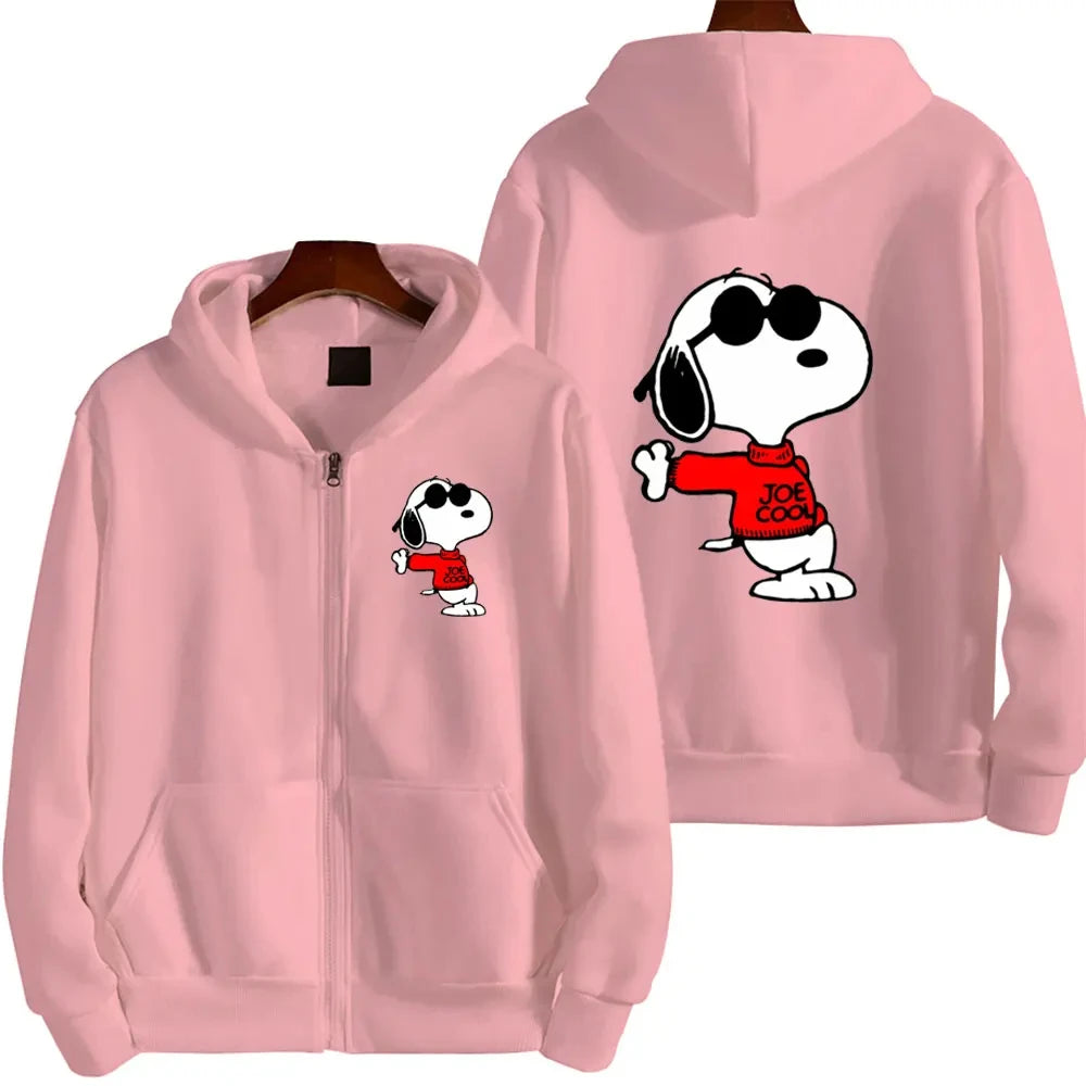 2024 New Snoopy Cartoon Anime Women Zipper Hoodie Jacket Spring Autumn Men Sweatshirt White Casual Couple Clothes Coats