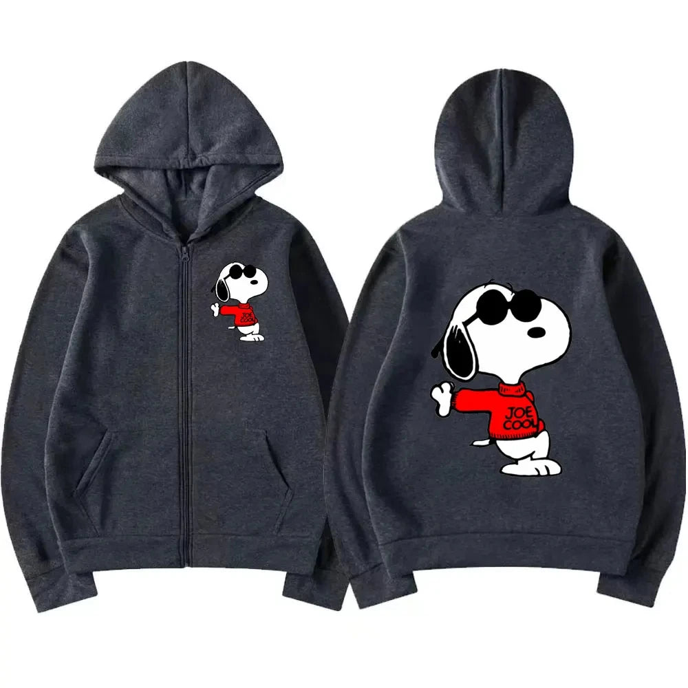 2024 New Snoopy Cartoon Anime Women Zipper Hoodie Jacket Spring Autumn Men Sweatshirt White Casual Couple Clothes Coats