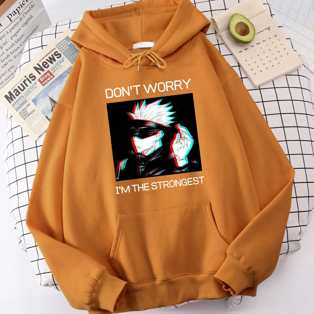 Gojo Sensei Anime Don'T Worry Prints Hoodies Men's Hipster Soft Hoodie Warm Autumn Hoody Comfortable Casual Tracksuit Unisex