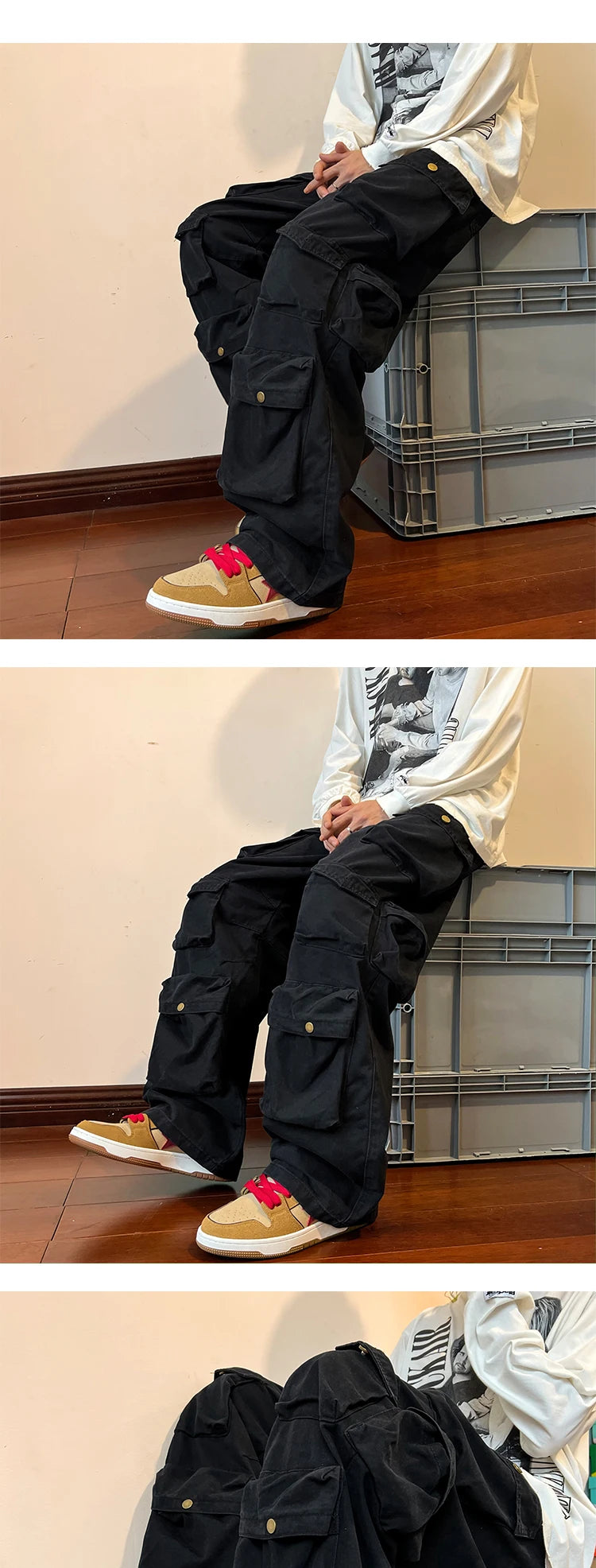 Cargo Pants Multi-pockets Tooling Pant Harajuku Men's Vintage Loose Wide Leg Pants Streetwear Casual Hip-hop Mopping Trousers