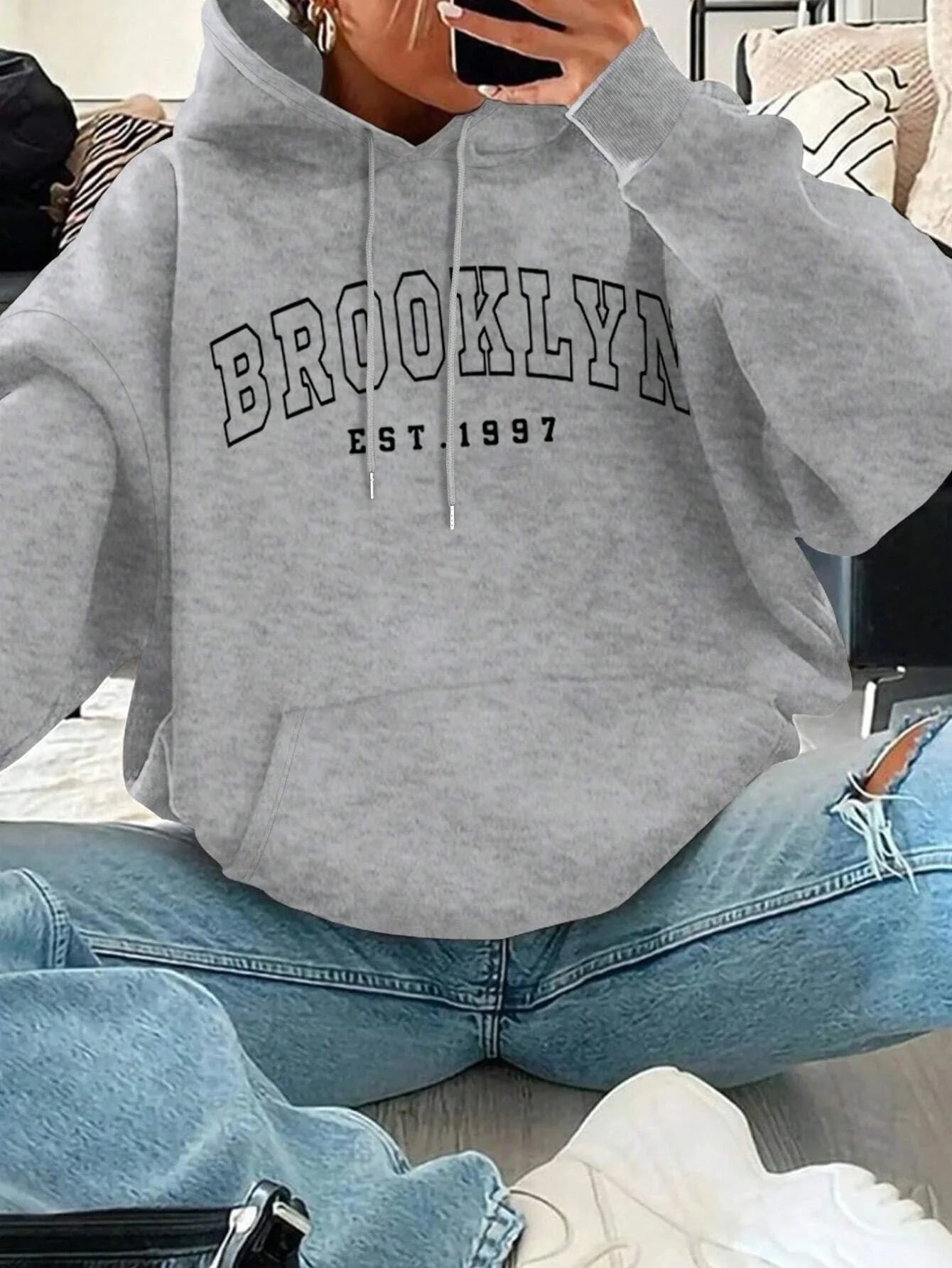 Brooklyn EST. 1997 City USA Women's Hoodies Vintage fur-liner Hoodie Autumn S-XXL Sweatshirts Simple High Quality Pullover Top