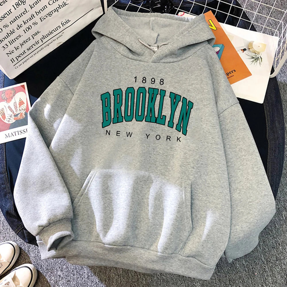 1898 Brooklyn New York Printed Women Hoodies Fashion Fleece Hoody Creativity USA Pullover Street Loose Woman Clothing