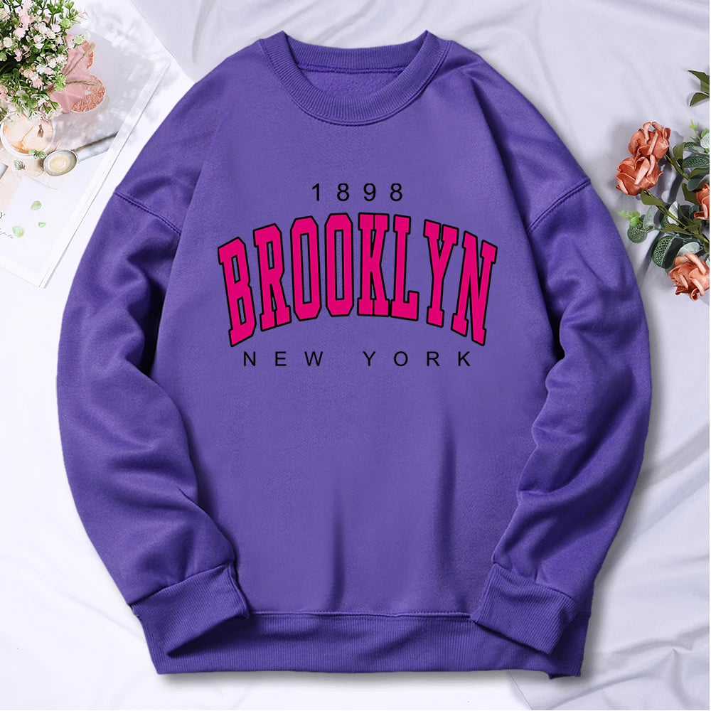 1898 Brooklyn New York Printing Tracksuit Women Classic Retro Fashion Hooded Fleece Warm Casual Clothes Loose Oversize Hoodies