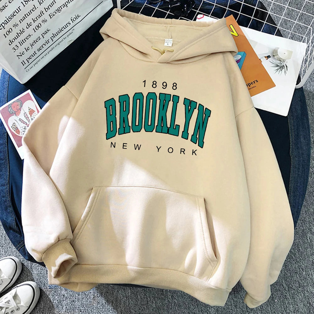 1898 Brooklyn New York Printed Women Hoodies Fashion Fleece Hoody Creativity USA Pullover Street Loose Woman Clothing