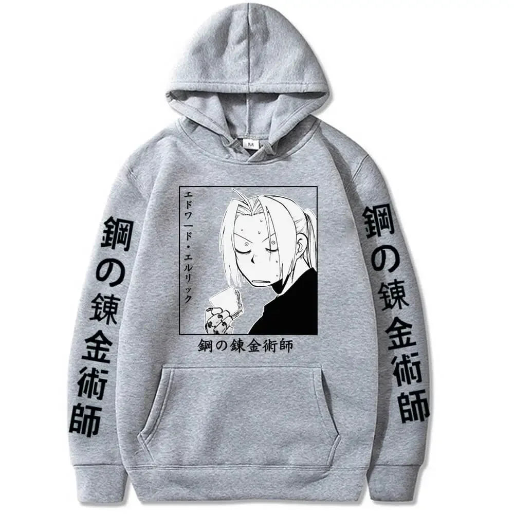 Anime Fullmetal Alchemist Edward Elric Graphic Print Hooded Men Women Aesthetic Hoodies Plus Size Streetwear Harajuku Sweatshirt