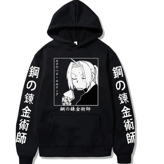 Anime Fullmetal Alchemist Edward Elric Graphic Print Hooded Men Women Aesthetic Hoodies Plus Size Streetwear Harajuku Sweatshirt