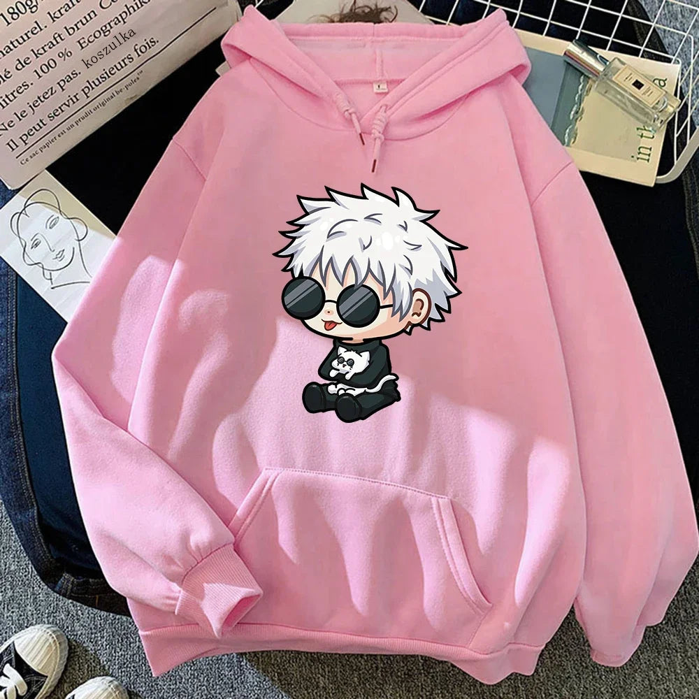 Anime Jujutsu Kaisen Satoru Gojo Cute Cartoon Graphic Printed Hooded Plus Size Hoodie Men Women Sweatshirts Unisex Streetwear