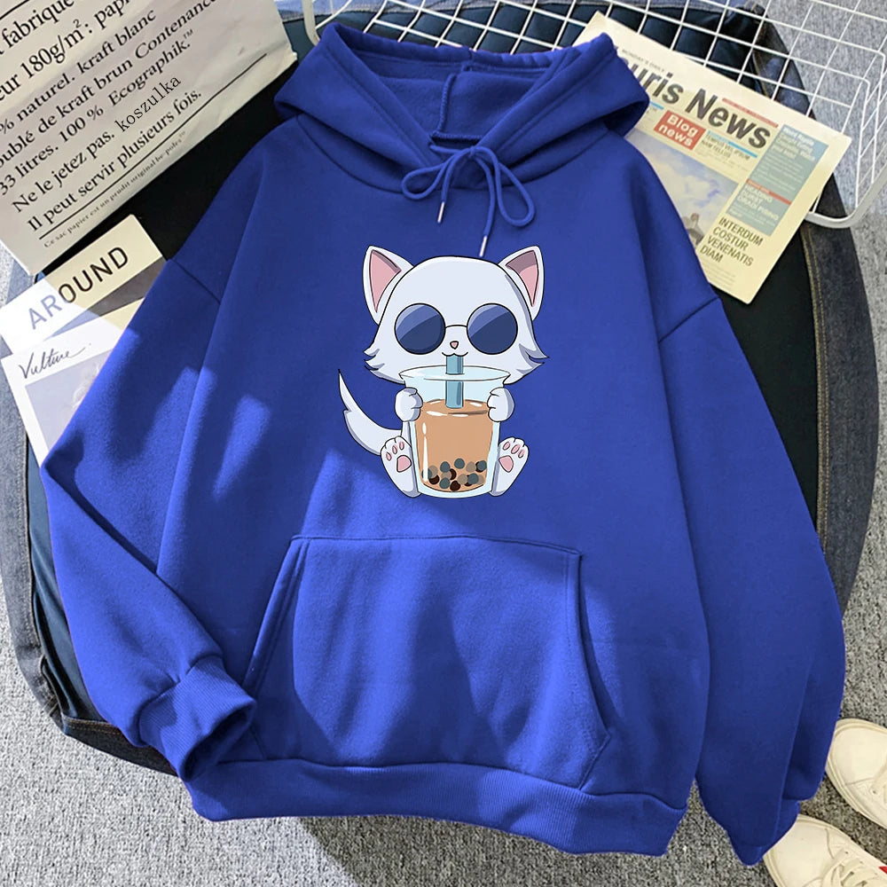 Kawaii Bubble Tea Satoru Gojo Cat Hoodie Women Unisex Jujutsu Kaisen Hoodies Sweatshirts Manga Anime Cartoon Plus Size Hoodie