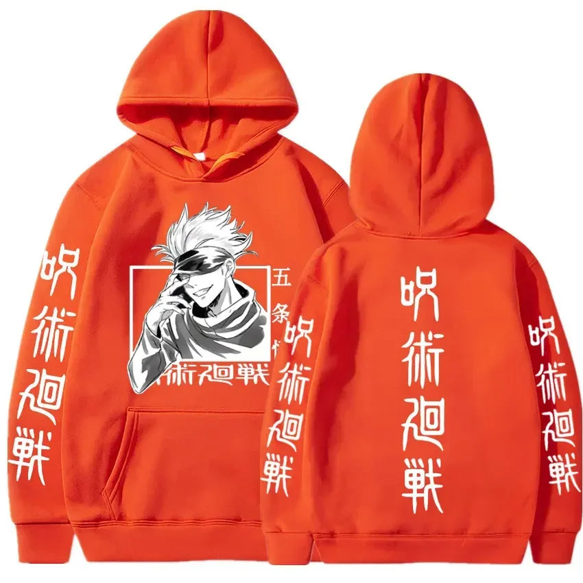 Japan Anime Jujutsu Kaisen Gojo Satoru Hoodies Sweatshirt Casual Manga Print Sweatshirts Loose Long Sleeve Men Hoodie Streetwear