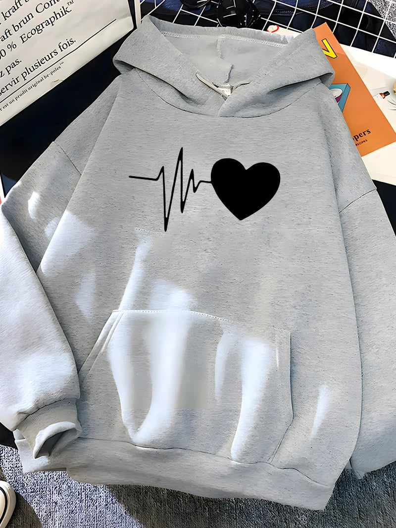 Hirsionsan Heart Print Women Sweatshirt Soft Casual Loose Vintage Female Hoodies 2023 Winter New Warm Fleece Student Tops Y2k