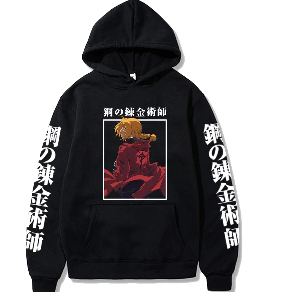 Anime Fullmetal Alchemist Edward Elric Graphic Print Hooded Men Women Aesthetic Hoodies Plus Size Streetwear Harajuku Sweatshirt