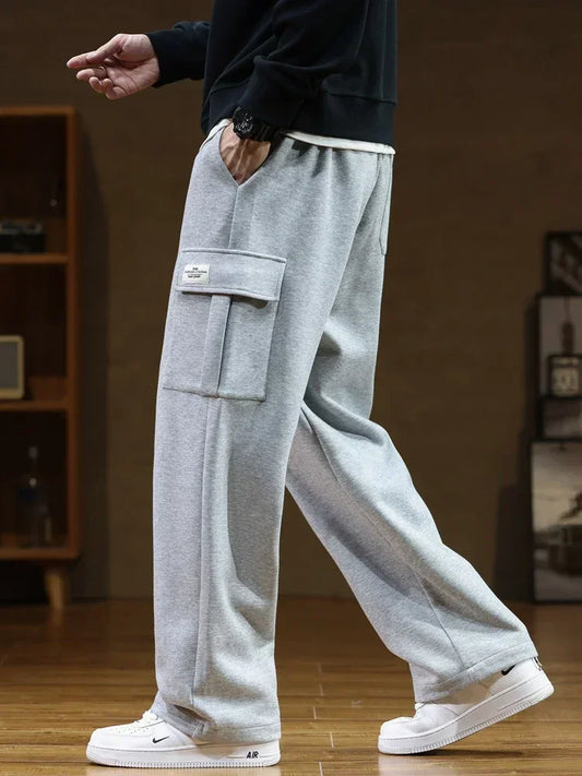 Autumn Big Pocket Men's Cargo Casual Pants Cotton Drawstring Baggy Straight Sweatpants Fashion Streetwear Hip Hop Male Trousers