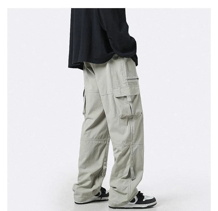 HOUZHOU Cargo Pants Men Zipper Oversize Wide Leg Trousers Male Streetwear Hip Hop Casual Korean Japanese Pocket Safari Style