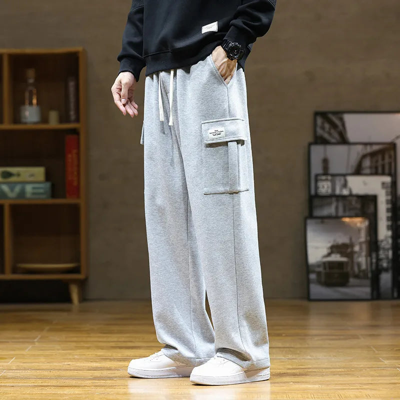 Spring Autumn Multi-Pockets Sweatpants Men Oversized Sportswear Casual Track Pants Plus Size Loose Straight Baggy Trousers Y2k