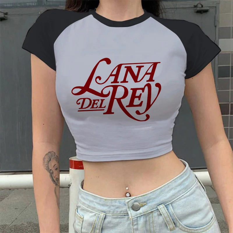 Gothic Crop Tops Lana Del Rey Ldr Sailing T Shirt Summer Harajuku Women Vintage Short-Sleeve T-Shirt Streetwear Female Clothes