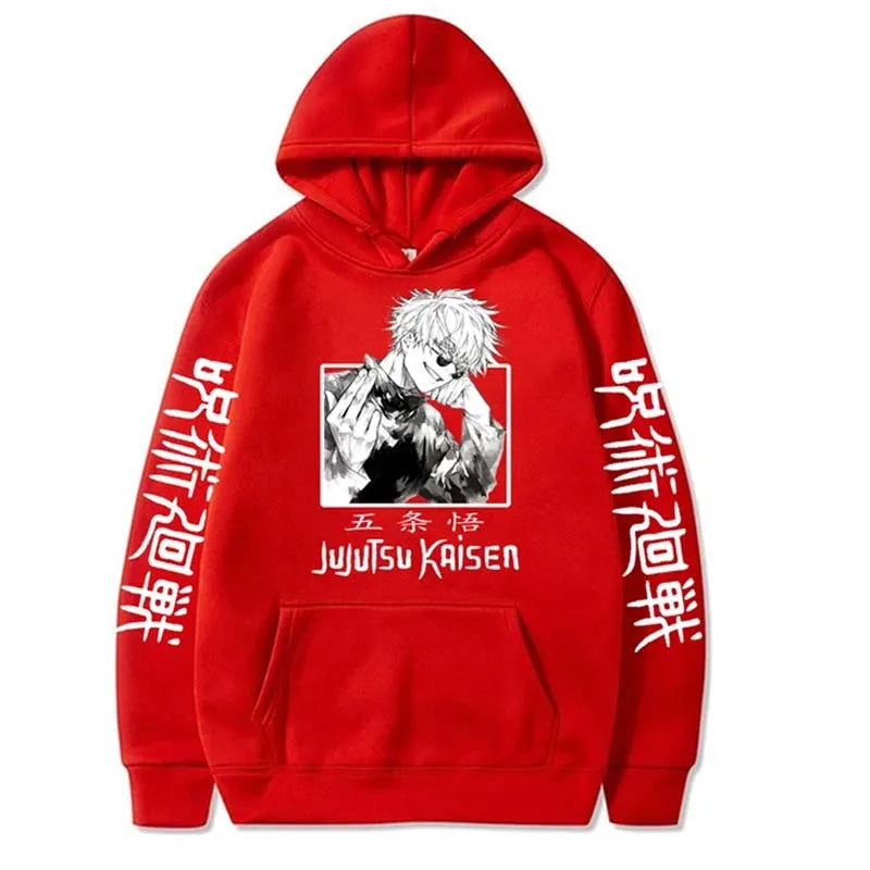 2025 Jujutsu Kaisen Hoodie Anime Gojou Satoru Print Harajuku Man Clothes Fleece Hoodies Hooded Pullovers Tops Loose Long Sleeves