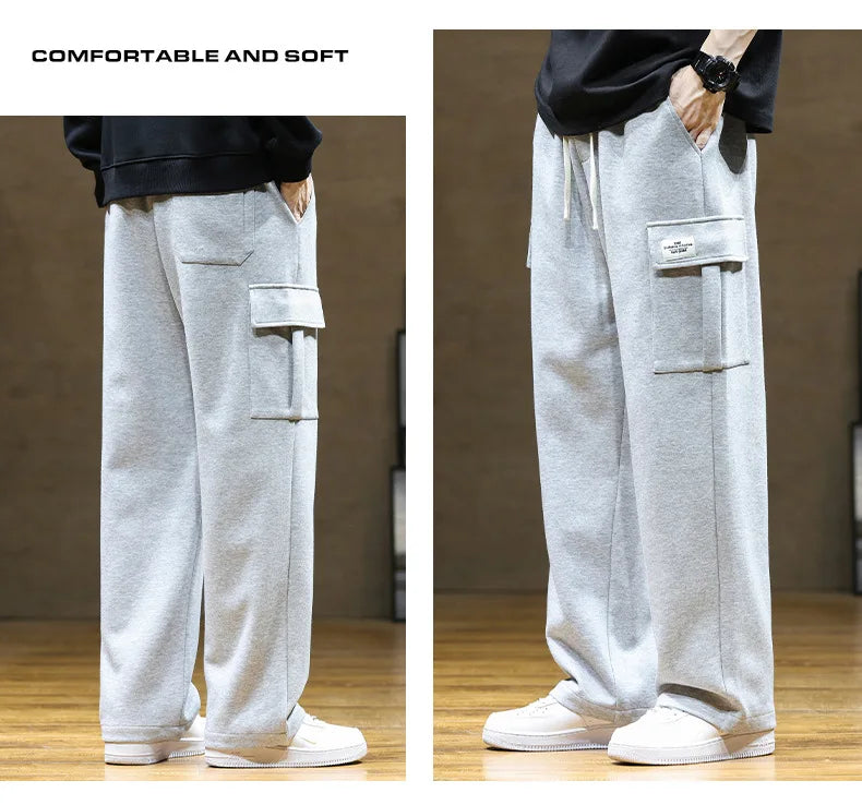 Spring Autumn Multi-Pockets Sweatpants Men Oversized Sportswear Casual Track Pants Plus Size Loose Straight Baggy Trousers Y2k