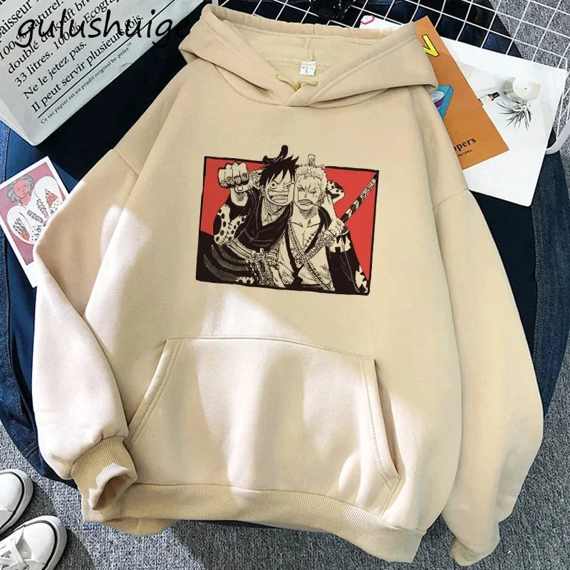 Manga One Piece Gear 5 Hoodie Roronoa Zoro Women Funny Cartoon Luffy Sweatshirts Ullzang Japanese Anime 90s Graphic Sweatshirt