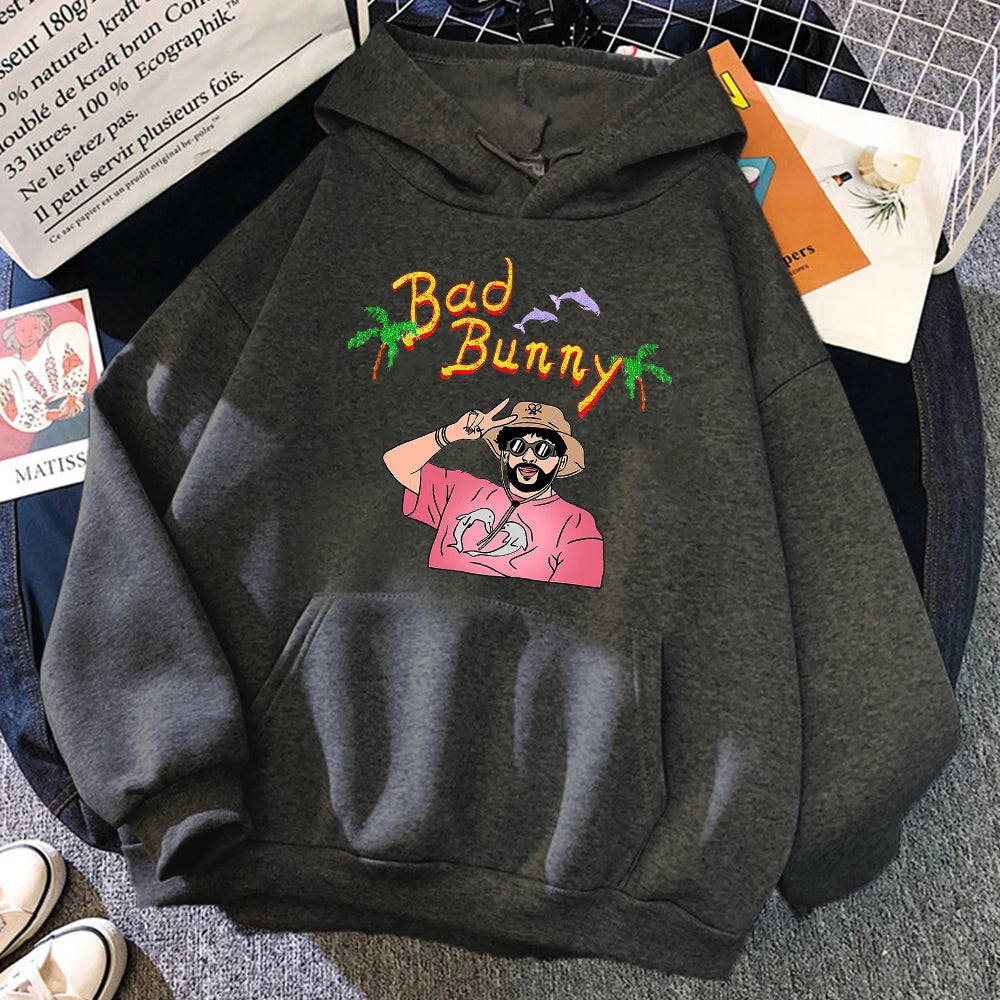 Bad Bunny Beach Vacation Print Women Clothing Fashion Oversize Hoodies Creativity Fleece Streetwear Casual Soft Womens Hoodie