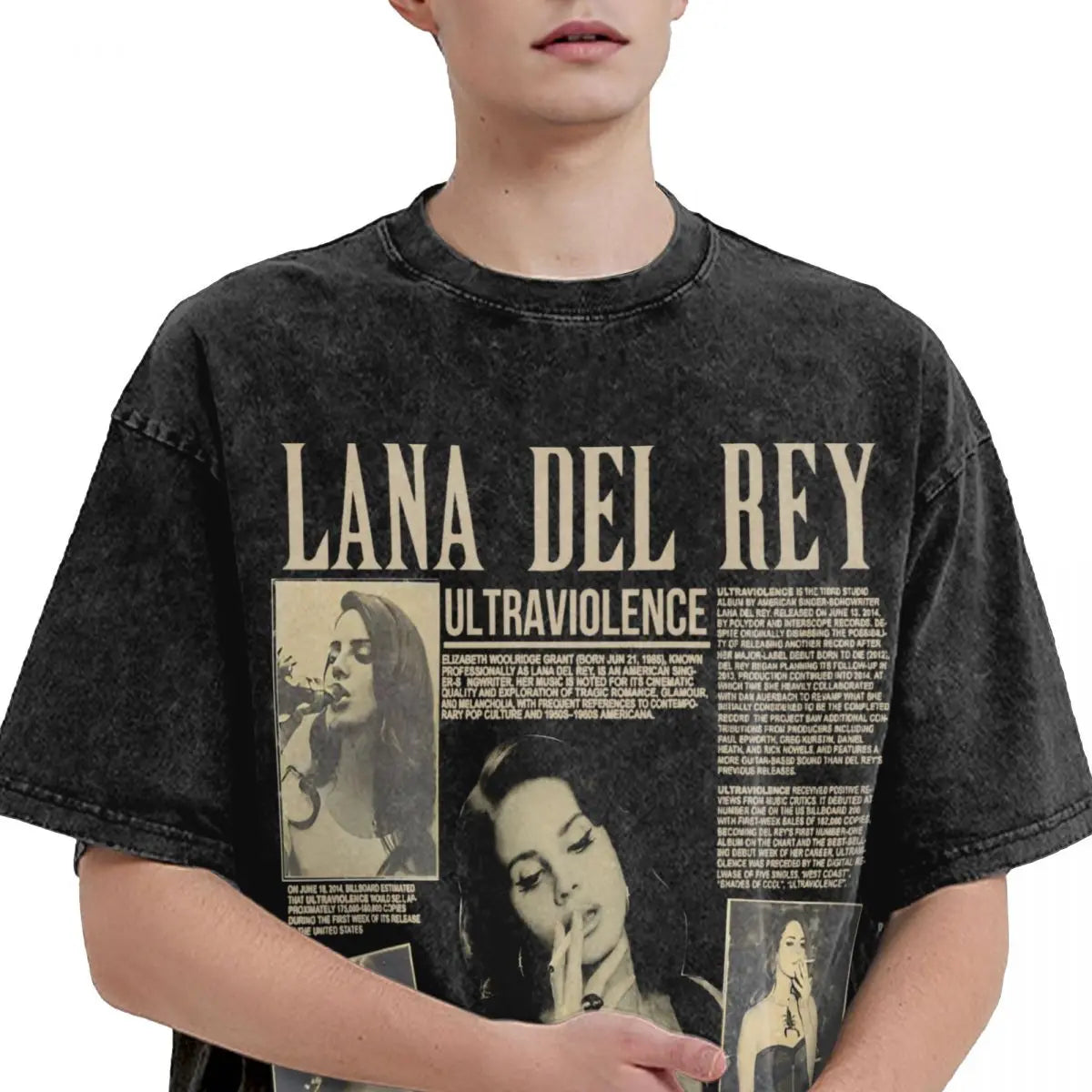 Lana Del Rey Washed T Shirt Mens Vintage Casual T Shirts Summer Crew Neck Trendy Cool Tees Simple Oversized Tops