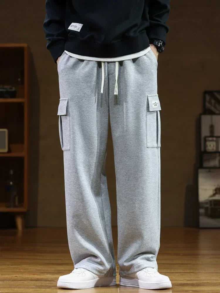 Autumn Big Pocket Men's Cargo Casual Pants Cotton Drawstring Baggy Straight Sweatpants Fashion Streetwear Hip Hop Male Trousers