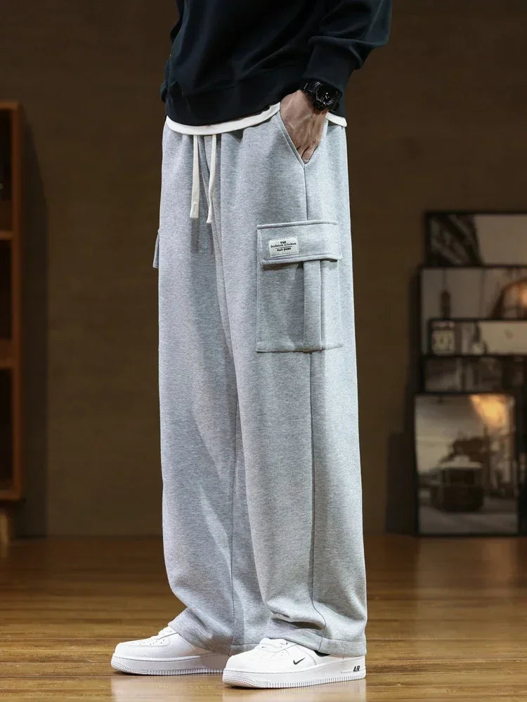 Autumn Big Pocket Men's Cargo Casual Pants Cotton Drawstring Baggy Straight Sweatpants Fashion Streetwear Hip Hop Male Trousers