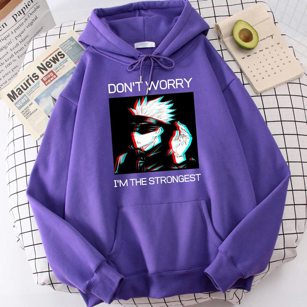 Gojo Sensei Anime Don'T Worry Prints Hoodies Men's Hipster Soft Hoodie Warm Autumn Hoody Comfortable Casual Tracksuit Unisex