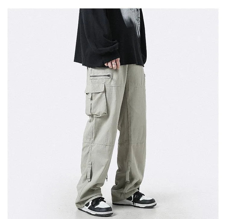 HOUZHOU Cargo Pants Men Zipper Oversize Wide Leg Trousers Male Streetwear Hip Hop Casual Korean Japanese Pocket Safari Style