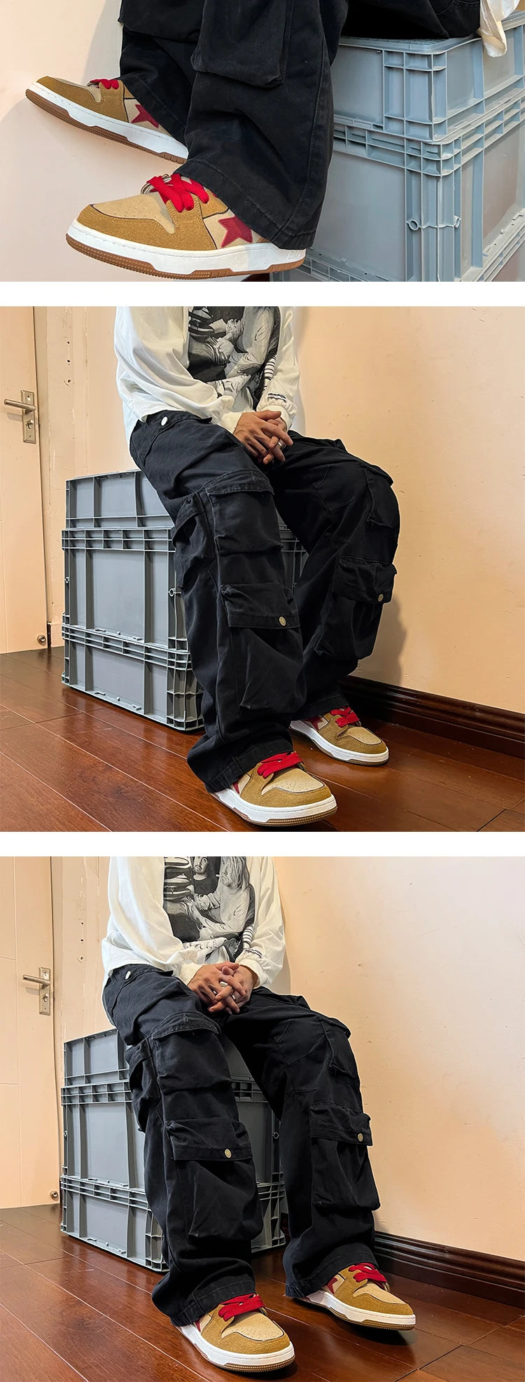 Cargo Pants Multi-pockets Tooling Pant Harajuku Men's Vintage Loose Wide Leg Pants Streetwear Casual Hip-hop Mopping Trousers